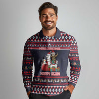 Llama and Snowman Long Sleeve Polo Shirt with Gifts and Nordic Pattern - Wonder Print Shop