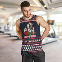 Llama and Snowman Men Tank Top with Gifts and Nordic Pattern - Wonder Print Shop