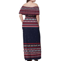 Llama and Snowman Off Shoulder Maxi Dress with Gifts and Nordic Pattern - Wonder Print Shop