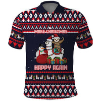 Llama and Snowman Polo Shirt with Gifts and Nordic Pattern - Wonder Print Shop
