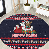 Llama and Snowman Round Carpet with Gifts and Nordic Pattern - Wonder Print Shop