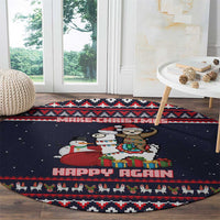 Llama and Snowman Round Carpet with Gifts and Nordic Pattern - Wonder Print Shop