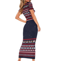 Llama and Snowman Short Sleeve Bodycon Dress with Gifts and Nordic Pattern - Wonder Print Shop