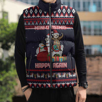 Llama and Snowman Sleeveless Puffer Jacket with Gifts and Nordic Pattern - Wonder Print Shop