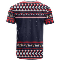 Llama and Snowman T Shirt with Gifts and Nordic Pattern - Wonder Print Shop