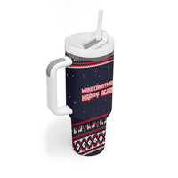 Llama and Snowman Tumbler With Handle with Gifts and Nordic Pattern - Wonder Print Shop