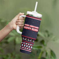Llama and Snowman Tumbler With Handle with Gifts and Nordic Pattern - Wonder Print Shop
