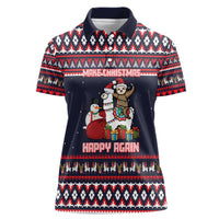 Llama and Snowman Women Polo Shirt with Gifts and Nordic Pattern - Wonder Print Shop