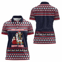Llama and Snowman Women Polo Shirt with Gifts and Nordic Pattern - Wonder Print Shop