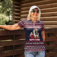 Llama and Snowman Women Polo Shirt with Gifts and Nordic Pattern - Wonder Print Shop
