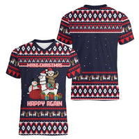 Llama and Snowman Women V-Neck T-Shirt with Gifts and Nordic Pattern - Wonder Print Shop
