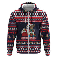 Llama and Snowman Zip Hoodie with Gifts and Nordic Pattern - Wonder Print Shop