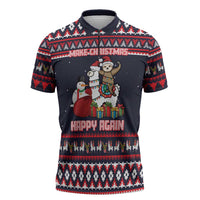 Llama and Snowman Zipper Polo Shirt with Gifts and Nordic Pattern - Wonder Print Shop