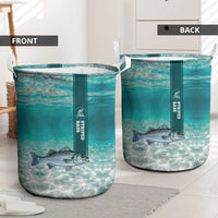 Striped Bass Fishing Laundry Basket with Underwater Ocean Scene and Teal Water Pattern - Wonder Print Shop