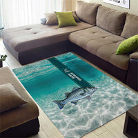 Striped Bass Fishing Area Rug with Underwater Ocean Scene and Teal Water Pattern - Wonder Print Shop