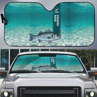 Striped Bass Fishing Auto Sun Shade with Underwater Ocean Scene and Teal Water Pattern - Wonder Print Shop