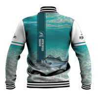 Striped Bass Fishing Baseball Jacket with Underwater Ocean Scene and Teal Water Pattern - Wonder Print Shop