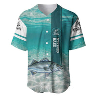 Striped Bass Fishing Baseball Jersey with Underwater Ocean Scene and Teal Water Pattern - Wonder Print Shop