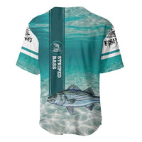 Striped Bass Fishing Baseball Jersey with Underwater Ocean Scene and Teal Water Pattern - Wonder Print Shop