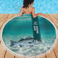 Striped Bass Fishing Beach Blanket with Underwater Ocean Scene and Teal Water Pattern - Wonder Print Shop