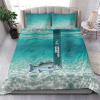 Striped Bass Fishing Bedding Set with Underwater Ocean Scene and Teal Water Pattern - Wonder Print Shop