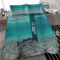 Striped Bass Fishing Bedding Set with Underwater Ocean Scene and Teal Water Pattern - Wonder Print Shop