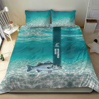 Striped Bass Fishing Bedding Set with Underwater Ocean Scene and Teal Water Pattern - Wonder Print Shop