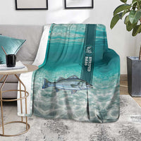 Striped Bass Fishing Blanket with Underwater Ocean Scene and Teal Water Pattern - Wonder Print Shop