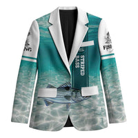 Striped Bass Fishing Blazer with Underwater Ocean Scene and Teal Water Pattern - Wonder Print Shop