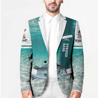 Striped Bass Fishing Blazer with Underwater Ocean Scene and Teal Water Pattern - Wonder Print Shop