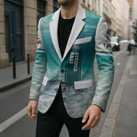 Striped Bass Fishing Blazer with Underwater Ocean Scene and Teal Water Pattern - Wonder Print Shop