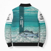 Striped Bass Fishing Bomber Puffer Jacket with Underwater Ocean Scene and Teal Water Pattern - Wonder Print Shop