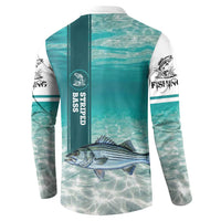 Striped Bass Fishing Button Sweatshirt with Underwater Ocean Scene and Teal Water Pattern - Wonder Print Shop