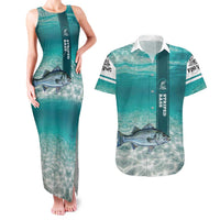 Striped Bass Fishing Couples Matching Tank Maxi Dress and Hawaiian Shirt with Underwater Ocean Scene and Teal Water Pattern - Wonder Print Shop