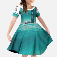 Striped Bass Fishing Family Matching Long Sleeve Bodycon Dress and Hawaiian Shirt with Underwater Ocean Scene and Teal Water Pattern - Wonder Print Shop