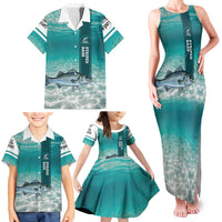Striped Bass Fishing Family Matching Tank Maxi Dress and Hawaiian Shirt with Underwater Ocean Scene and Teal Water Pattern - Wonder Print Shop