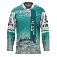 Striped Bass Fishing Hockey Jersey with Underwater Ocean Scene and Teal Water Pattern - Wonder Print Shop