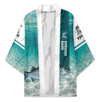 Striped Bass Fishing Kimono with Underwater Ocean Scene and Teal Water Pattern - Wonder Print Shop