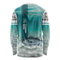 Striped Bass Fishing Long Sleeve Shirt with Underwater Ocean Scene and Teal Water Pattern - Wonder Print Shop