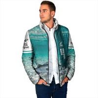 Striped Bass Fishing Padded Jacket with Underwater Ocean Scene and Teal Water Pattern - Wonder Print Shop