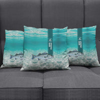 Striped Bass Fishing Pillow Cover with Underwater Ocean Scene and Teal Water Pattern - Wonder Print Shop