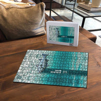 Striped Bass Fishing Puzzle with Underwater Ocean Scene and Teal Water Pattern - Wonder Print Shop