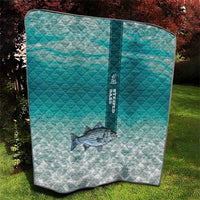Striped Bass Fishing Quilt with Underwater Ocean Scene and Teal Water Pattern - Wonder Print Shop
