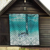 Striped Bass Fishing Quilt with Underwater Ocean Scene and Teal Water Pattern - Wonder Print Shop