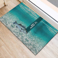 Striped Bass Fishing Rubber Doormat with Underwater Ocean Scene and Teal Water Pattern - Wonder Print Shop