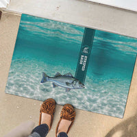 Striped Bass Fishing Rubber Doormat with Underwater Ocean Scene and Teal Water Pattern - Wonder Print Shop