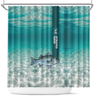 Striped Bass Fishing Shower Curtain with Underwater Ocean Scene and Teal Water Pattern - Wonder Print Shop