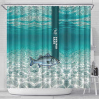 Striped Bass Fishing Shower Curtain with Underwater Ocean Scene and Teal Water Pattern - Wonder Print Shop