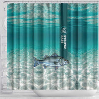 Striped Bass Fishing Shower Curtain with Underwater Ocean Scene and Teal Water Pattern - Wonder Print Shop
