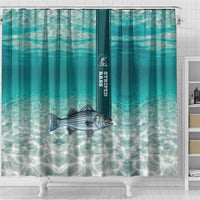 Striped Bass Fishing Shower Curtain with Underwater Ocean Scene and Teal Water Pattern - Wonder Print Shop